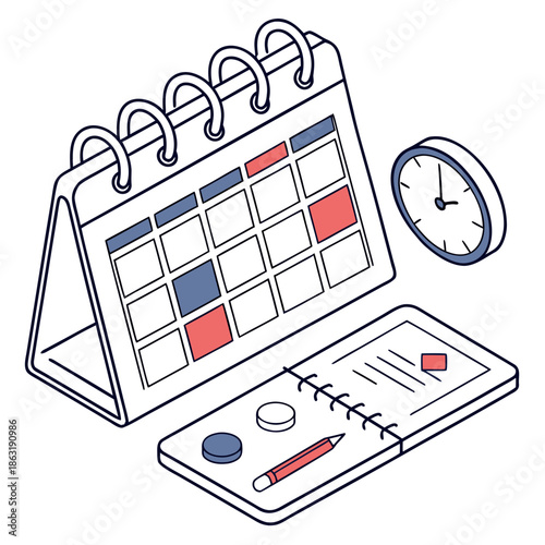 Weekly Work Planner and Scheduling Icon for Efficient Time Management and Task Coordination, Flat Vector