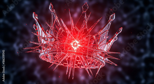 3D Virus Particle Explosion in Red Glowing Light with Sharp Spikes on Dark Background for Medical Science