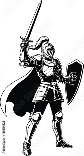 Girl knight silhouette adventurous heroine vector for fantasy stories gender-neutral toys and empowerment campaigns Vector illustration silhouette 