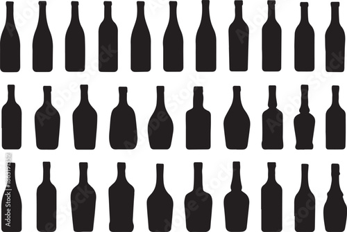 Black Silhouette Bottles and Glassware Icon Set