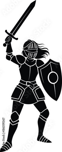 Girl knight silhouette adventurous heroine vector for fantasy stories gender-neutral toys and empowerment campaigns Vector illustration silhouette 