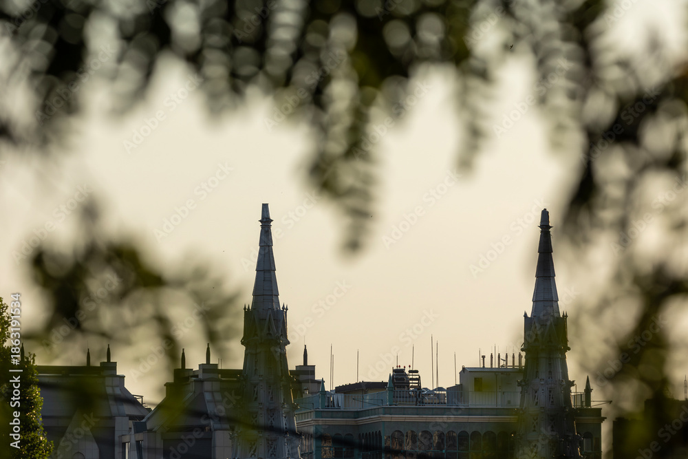 Fototapeta premium Historical cathedral towers in morning fog