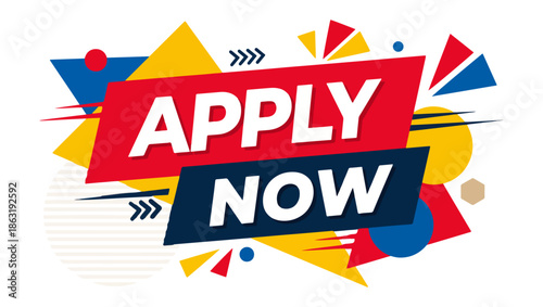 Apply Now, Bold Call to Action Graphic Design, apply now, call to action, promotional graphic, bold design, modern graphic, energetic design, attention-grabbing, geometric shapes, red blue yellow png,