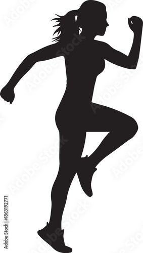Silhouette of a woman running with determined expression and athletic build
