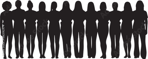 Diverse group of women standing together in silhouette with arms around each other