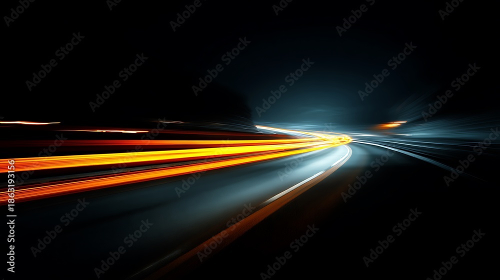 Fototapeta premium A long exposure shot capturing streaks of light from moving vehicles on a dark road