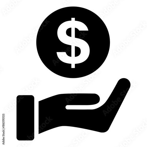 お金を支える手のモノクロアイコン /Hand Holding Dollar Coin Monochrome Icon