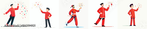 vector of man playing Chinese New Year fireworks