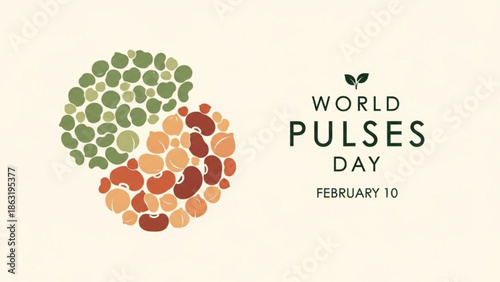 World Pulses Day Heart Shape with Colorful Hexagons on Beige Background