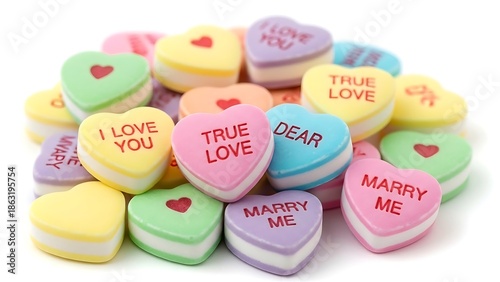 Colorful heart shaped conversation candies for valentine's day
