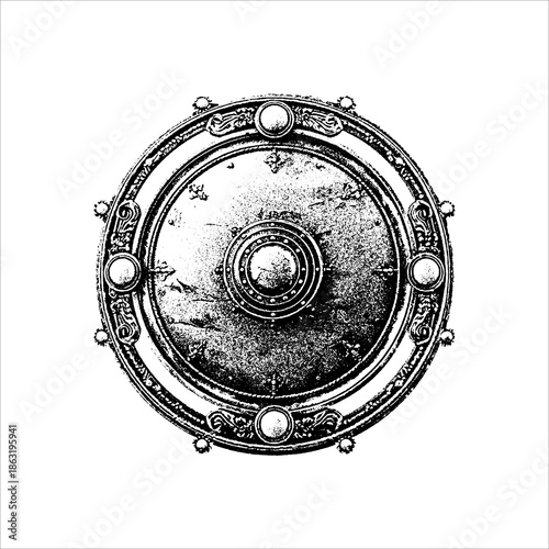 Ornate Round Shield Vintage Engraving