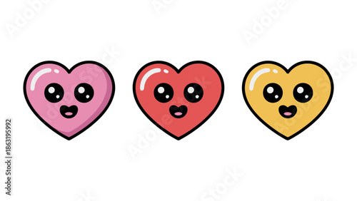 Trio of Joyful Hearts: Three charming heart icons radiate warmth and affection, each adorned with a delightful expression, spreading love and happiness in a symphony of emotions.