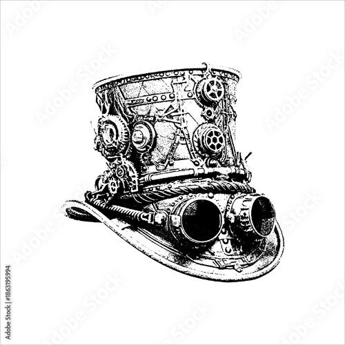Vintage Mechanical Top Hat Engraving