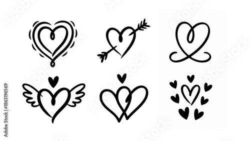 Eternal Affection: An array of artistic hearts, each a unique expression of love, tenderness, and connection, delicately sketched to evoke warmth. 