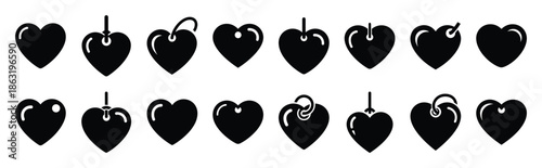 Collection of heart shaped keychain silhouette valentine vector icon set. Clean romantic icons symbols isolated on a white background for Valentine’s Day.