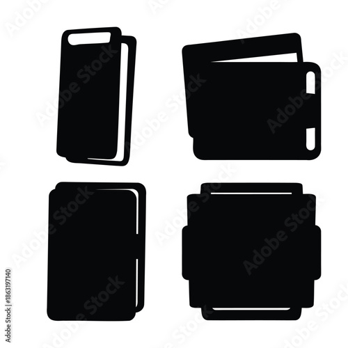 A set of four essential minimalist icons representing various electronic device cases and digital accessories