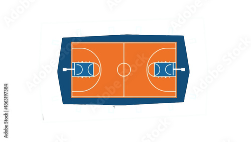 Top view of a basketball court with lines, isolated white background.