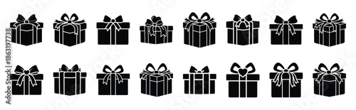 Collection of valentine gift box silhouette valentine vector icon set. Clean romantic icons symbols isolated on a white background for Valentine’s Day.