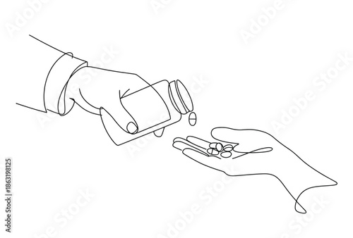continuous one line drawing of hands sharing free medicine during the month of ramadan, ramadan activity concept in minimalist single line vector illustration.