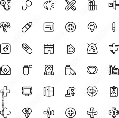 Medical Laboratory Research and Diagnostic Equipment Line Icons Set