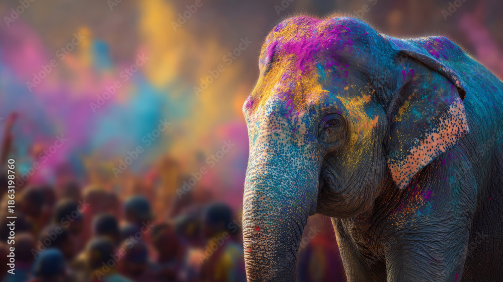 Obraz premium Celebrating Holi with colors and joy at a festival gathering in India