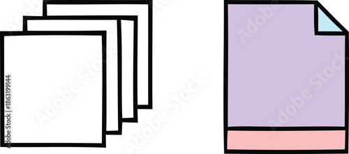 A simple graphic illustration of a stack of papers and a single document.