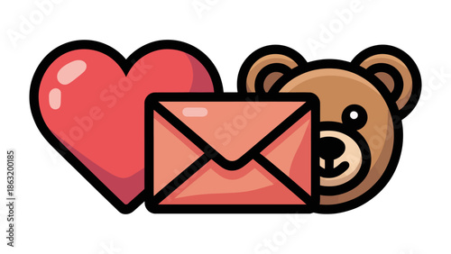 Love Letter with Heart and Bear: a delightful illustration featuring a charming teddy bear, a heart symbol, and a romantic love letter. This heartwarming artwork is perfect to convey feelings of love.
