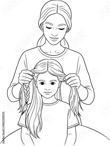 Mother braiding daughter's hair