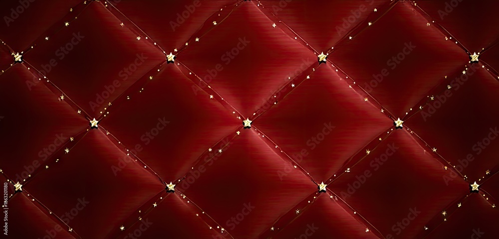 Obraz premium Elegant quilted red fabric with diamond pattern and star embellishments