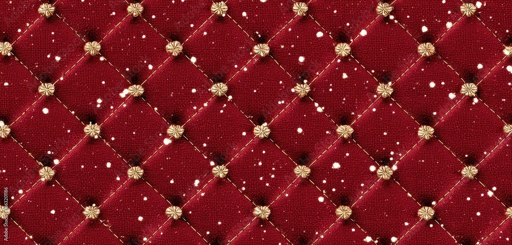 Fototapeta premium Elegant quilted fabric background texture with diamond pattern and gold accents