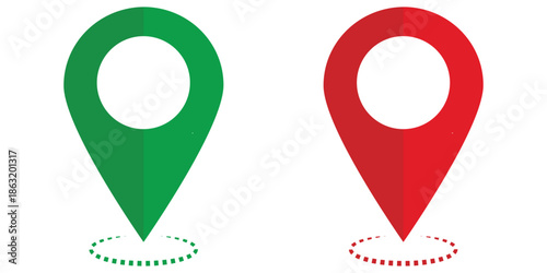 3d location map pointer icon, place pin marker sign - isometric red and green gps map pointers in flat style, destination symbols. location pin line icon, Navigation.