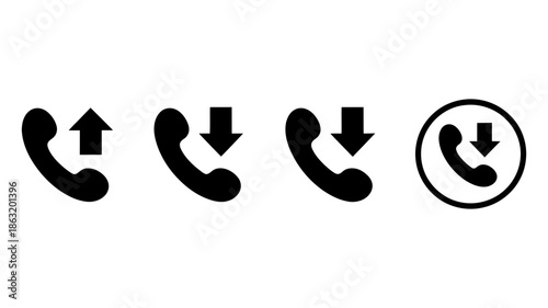 Set of telephone call icons representing outgoing, incoming, and missed calls for communication