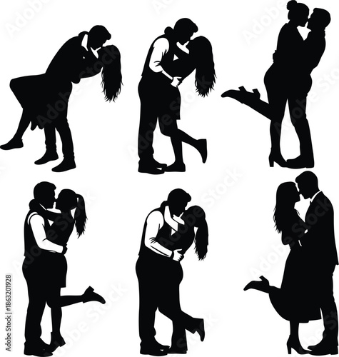 Silhouettes of couples embracing