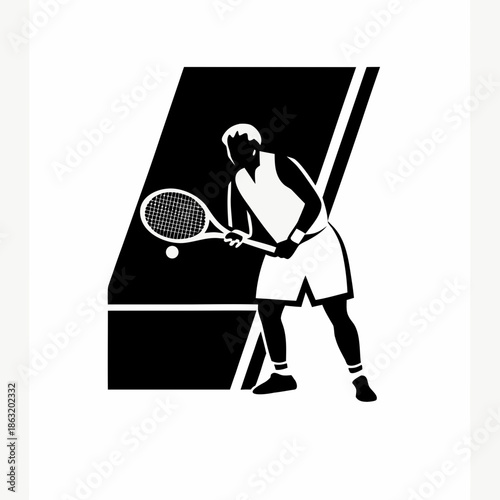 tennis player icon silhouette in flat style for tennis and sports design