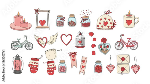 Valentine's Day Icon Set: An assortment of beautifully crafted illustrations and design elements perfect for conveying love, affection, and celebration for the special occasion.