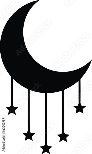 Elegant Black Moon and Stars Decorative Tattoo Design