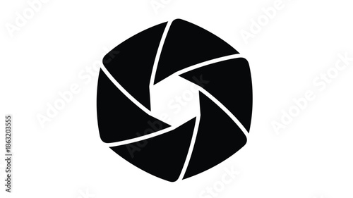 A simple black and white graphic of a camera aperture showcasing depth of field control