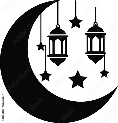 Elegant Lanterns Hanging from Crescent Moon and Stars