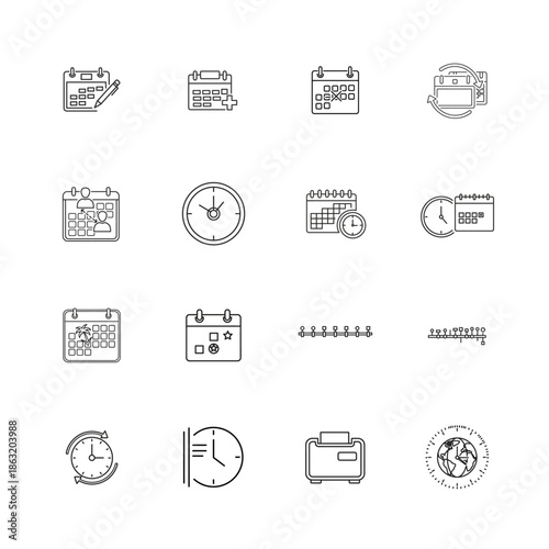 Time & Calendar Icons Set for Scheduling, Planning, and Productivity