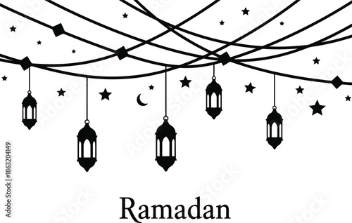 Elegant Ramadan Lanterns with Stars and Crescent Moon Design