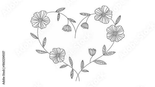 Floral Heart: A delicate floral arrangement, gracefully shaped into a heart, embodies love and nature's beauty, with each bloom and leaf meticulously crafted