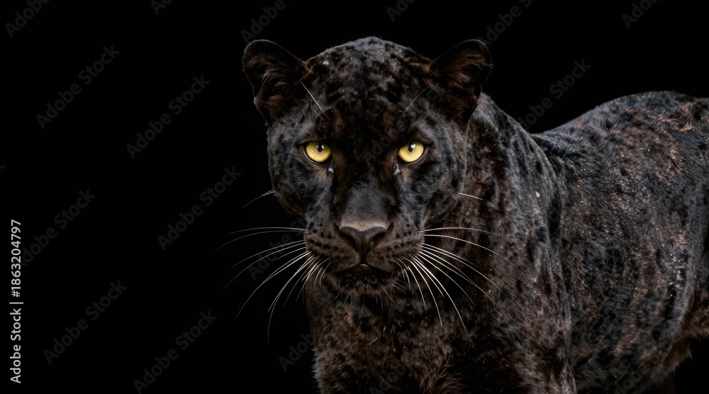 Obraz premium Dramatic portrait of a black panther staring intensely at the viewer