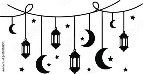 Elegant Black Lanterns and Moons Decorative Vector Design