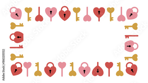 Keys and Locks Border: A beautifully designed illustration of keys and locks create a frame for conveying concepts such as security, love, or confidentiality.