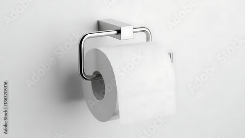 Freshly dispensed pristine white paper roll on sleek modern holder against bright backdrop