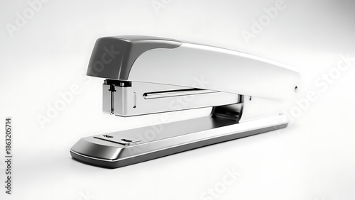 Shiny Silver Office Stapler Sitting on a Clean White Background in a Studio Shot
