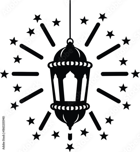 Elegant Black Lantern with Stars for Festive Occasions