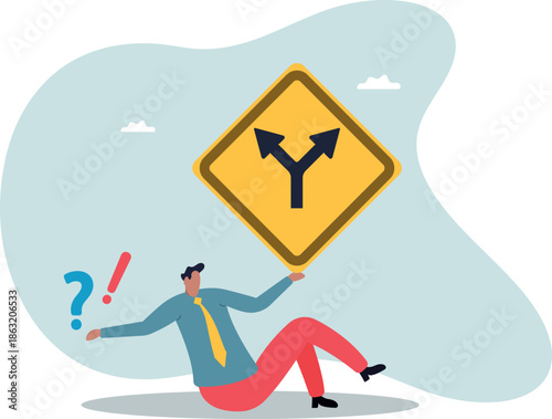 Decision to choose pathway, alternative or choice, deciding career path, determination or thinking to find solution .about a man and his life.