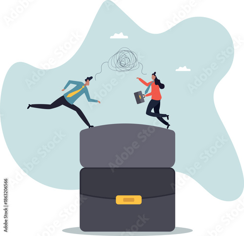 Different opinion, conflict or argument in meeting discussion debate, disagreement or fight,about a man and his life.