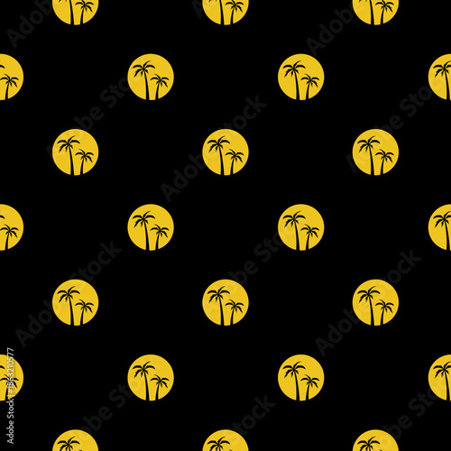 Palm tree circle seamless pattern isolated on black background